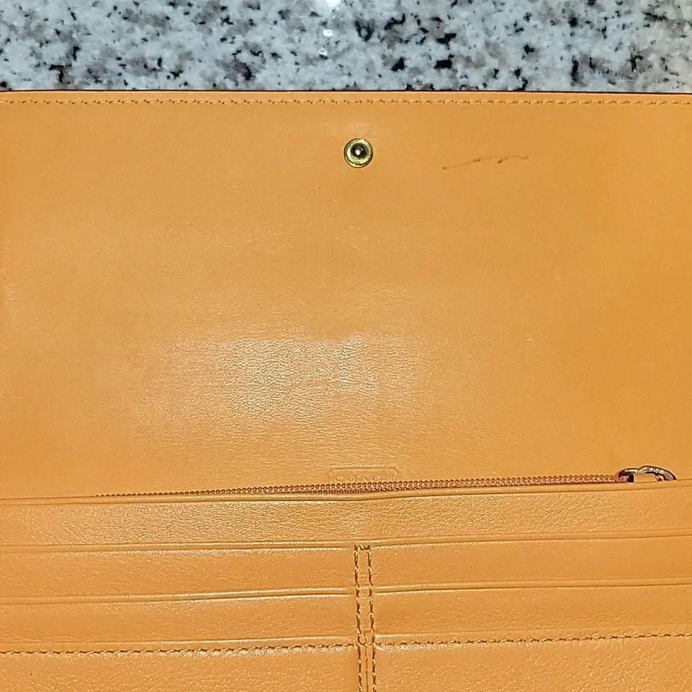 Coach Leather Double Zip Flap Wallet Orange